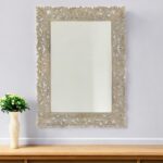 35" Gray Floral Carved Solid Wood Framed Accent Mirror