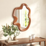35" Brown Solid Wood Abstract Geometric Framed Accent Mirror - Image 7