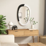 31" Black And White Steel Oval Geometric Framed Accent Mirror - Image 7