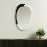 31" Black And White Steel Oval Geometric Framed Accent Mirror