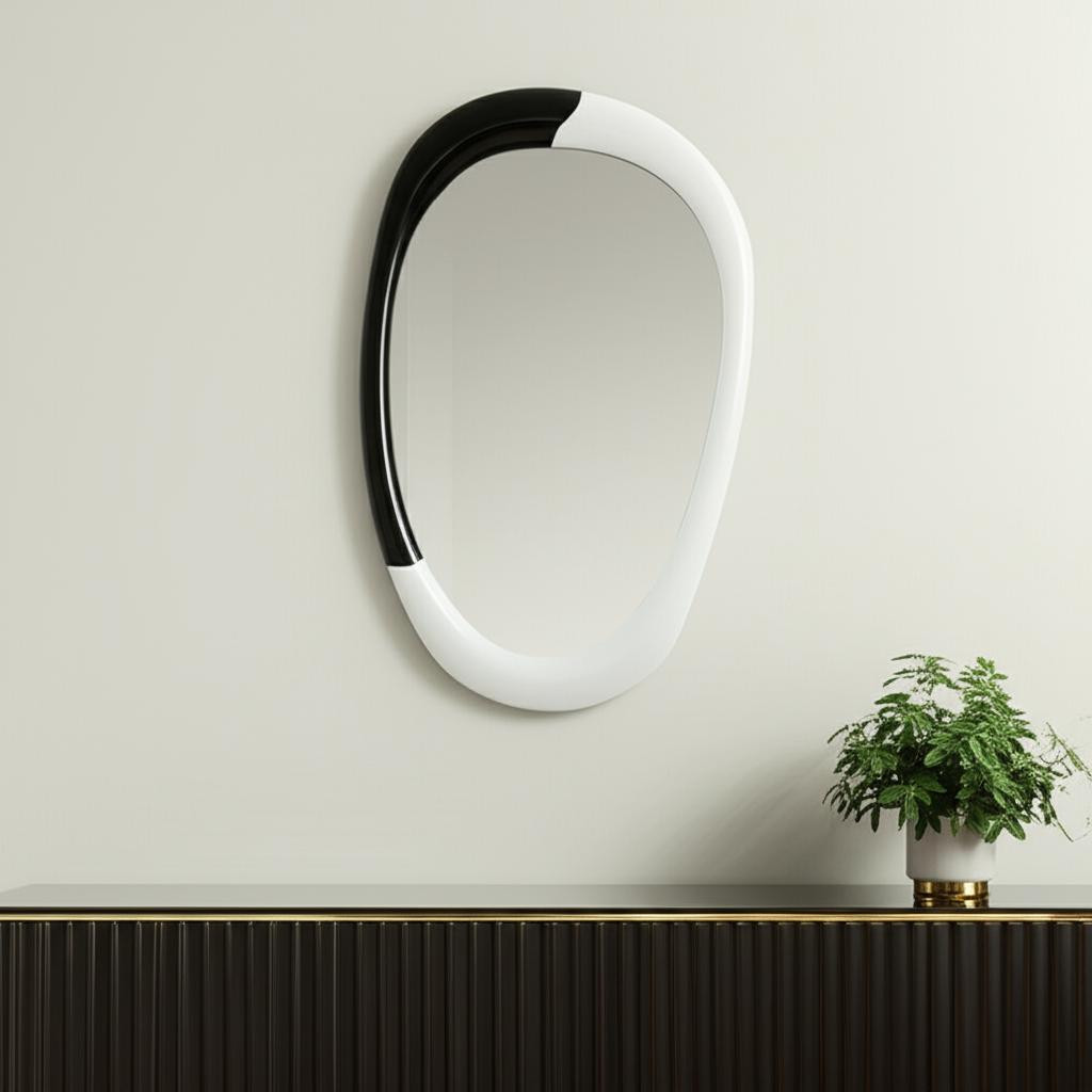 558339_8_1mNbGC9p-1.jpg 31" Black And White Steel Oval Geometric Framed Accent Mirror - Image 1