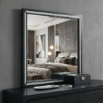 37" Black Faux Crystal And Wood Dresser Mount Framed Mirror