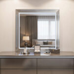 42" White Wood Square Lighted Dresser Mount Framed Mirror