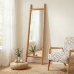 70" Natural Solid Wood Leaning Geometric Framed Standing Mirror - Image 7