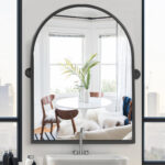 36" Black Metal Arch Tilting Framed Accent Mirror - Image 6