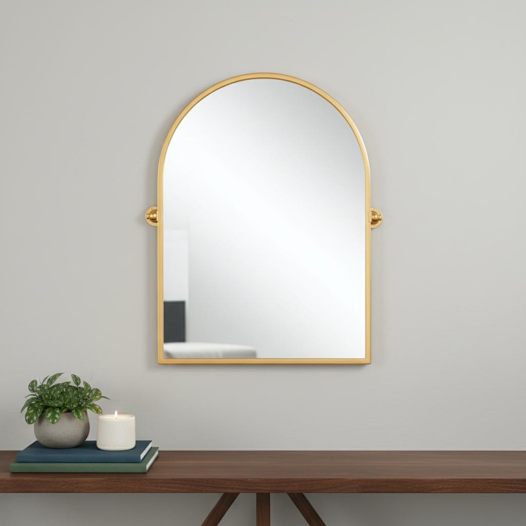 565106_10_XAeCuOWP.jpg 36" Gold Metal Arch Tilting Framed Accent Mirror - Image 1