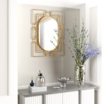 36" Gold Metal Geometric Oval Accent Mirror - Image 5