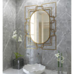 36" Gold Metal Geometric Oval Accent Mirror - Image 6