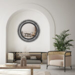 31" Black Bamboo Pierced Round Accent Mirror - Image 9