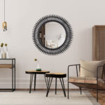 31" Black Bamboo Pierced Round Accent Mirror - Image 10