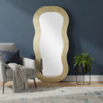 48" Gold Wood Abstract Accent Mirror - Image 2
