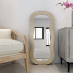 48" Gold Wood Abstract Accent Mirror - Image 11