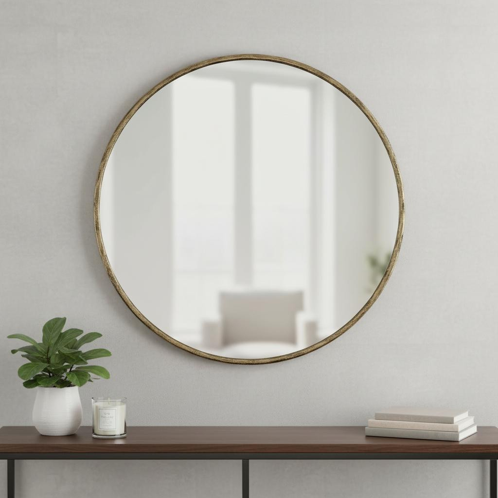 605302_6_9BxkSPPz.jpg 36" Antiqued Brass Iron Round Framed Accent Mirror - Image 1