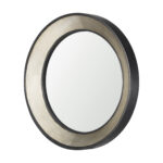 22" Champagne And Dark Brown Metal And Solid Wood Round Framed Accent Mirror - Image 2