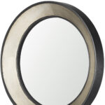 22" Champagne And Dark Brown Metal And Solid Wood Round Framed Accent Mirror - Image 4