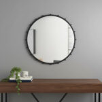 44" Black Metal Round Beaded Framed Accent Mirror