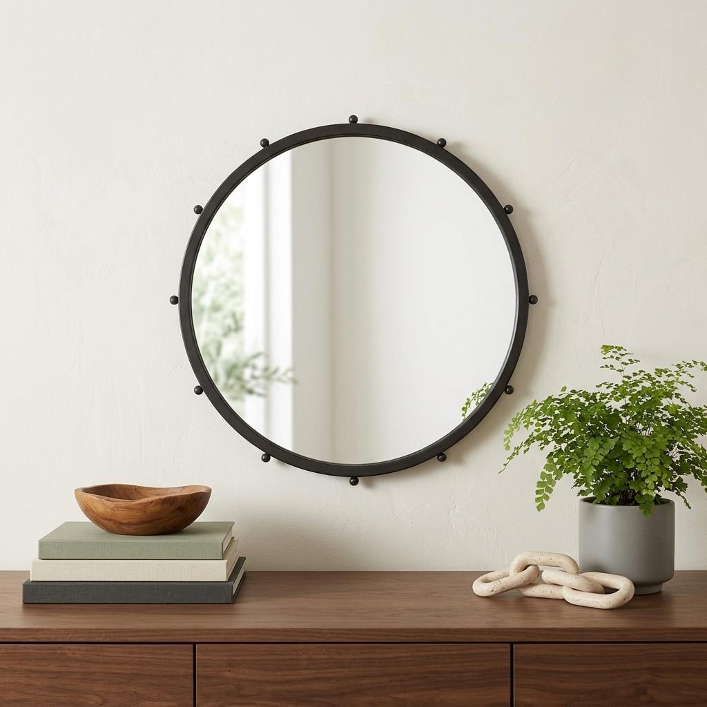 607270_6_EH2JKYfb-4.jpg 25" Black Metal Beaded Round Framed Accent Mirror - Image 1