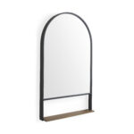 40" Black Metal Arch Framed Accent Mirror With Shelf - Image 2