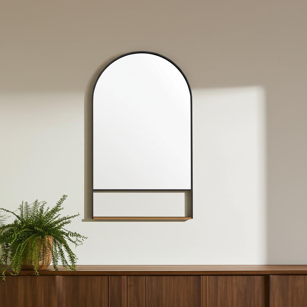 607275_5_Nliuteju-4.jpg 40" Black Metal Arch Framed Accent Mirror With Shelf - Image 1