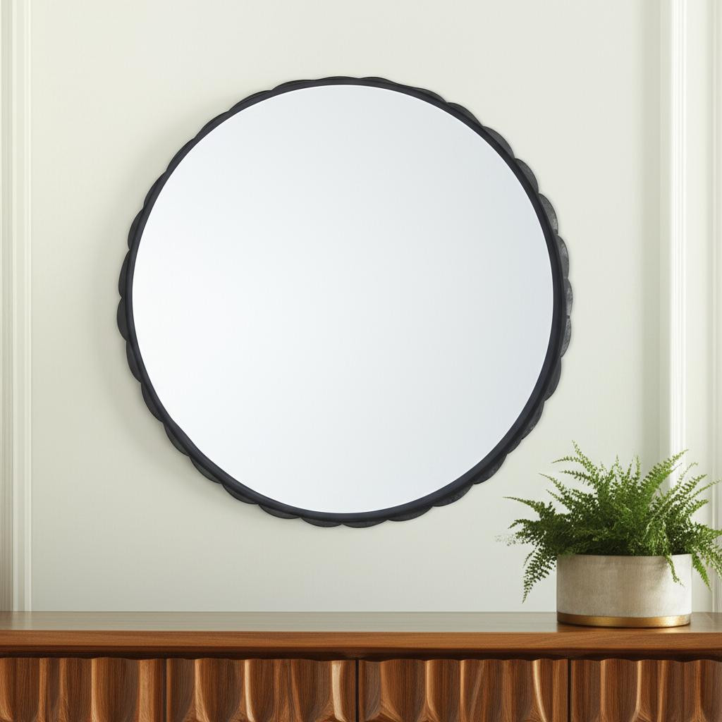 607278_5_iY4lknvB-3.jpg 30" Black Metal Scalloped Framed Accent Mirror - Image 1