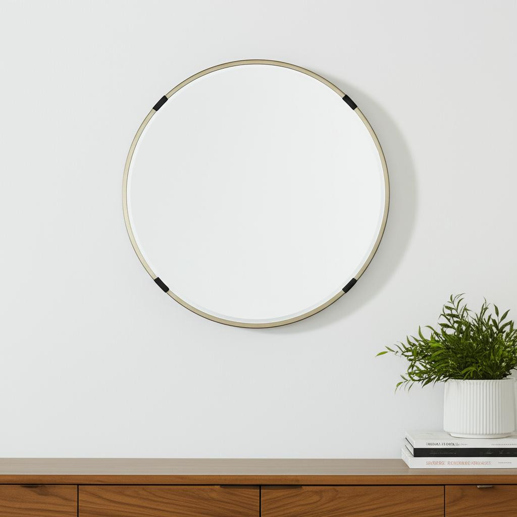 607281_5_k0JChRGL-3.jpg 24" Gold And Black Metal Round Framed Accent Mirror - Image 1