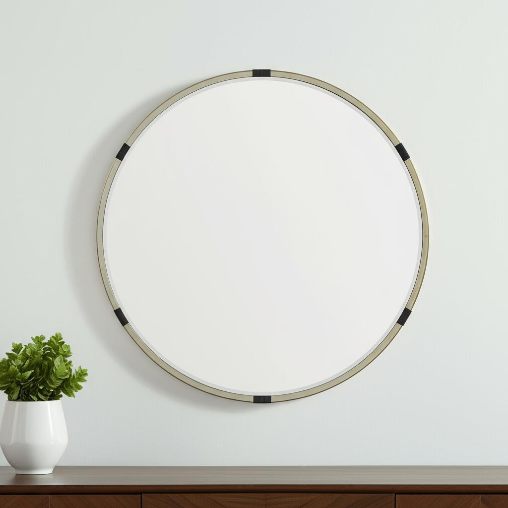 607282_5_6eq7QnL9-3.jpg 29" Gold And Black Metal Round Framed Accent Mirror - Image 1