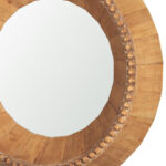 30" Brown Solid Wood Faceted And Beaded Round Framed Accent Mirror - Image 3