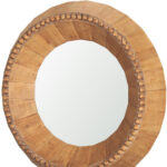 30" Brown Solid Wood Faceted And Beaded Round Framed Accent Mirror - Image 4