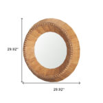 30" Brown Solid Wood Faceted And Beaded Round Framed Accent Mirror - Image 5