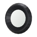 30" Black Solid Wood Faceted And Beaded Round Framed Accent Mirror - Image 2