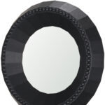 30" Black Solid Wood Faceted And Beaded Round Framed Accent Mirror - Image 4