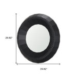 30" Black Solid Wood Faceted And Beaded Round Framed Accent Mirror - Image 5
