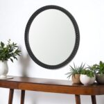 30" Black Solid Wood Beaded Round Framed Accent Mirror