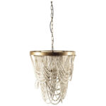 White And Gold Empire Three Light Metal and Beads Dimmable Chandelier - Image 2