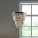White And Gold Empire Three Light Metal and Beads Dimmable Chandelier