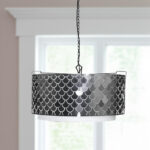 Charcoal Black And White Drum Metal Dimmable Chandelier With Black Shades