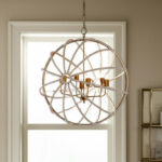 White And Gold Empire Six Light Metal and Beads Dimmable Chandelier