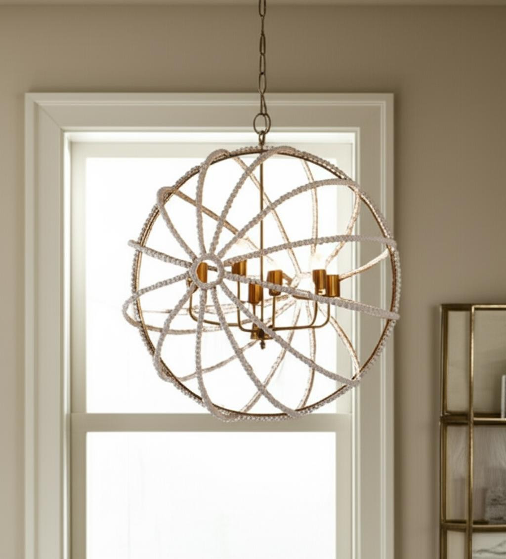 611337_5_ZAg4f4qe-3.jpg White And Gold Empire Six Light Metal and Beads Dimmable Chandelier - Image 1