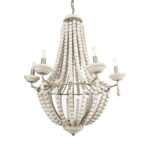 Silver And White Empire Six Light Metal and Beads Dimmable Chandelier - Image 3