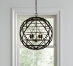 Black Caged Four Light Metal Dimmable Chandelier