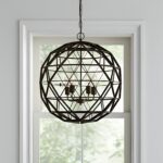 Black Caged Four Light Metal Dimmable Chandelier