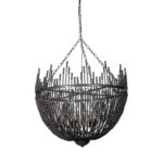 Black Unique Statement Four Light Metal and Beads Dimmable Chandelier - Image 2
