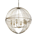 Gold Caged Six Light Metal and Glass Dimmable Chandelier With Gold Shades - Image 2