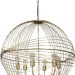 Gold Caged Six Light Metal and Glass Dimmable Chandelier With Gold Shades - Image 4