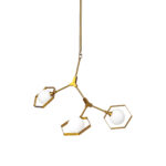 Brass Unique Statement Three Light Metal and Glass Dimmable Chandelier With White Shades - Image 2
