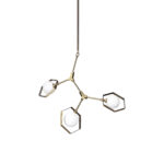 Champagne Unique Statement Three Light Metal and Glass Dimmable Chandelier With White Shades - Image 2