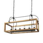 Natural And Black Candle Style Six Light Wood and Metal Dimmable Chandelier - Image 2