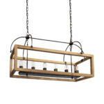 Natural And Black Candle Style Six Light Wood and Metal Dimmable Chandelier - Image 3
