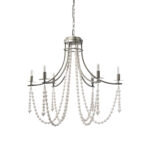 White And Silver Candle Style Six Light Metal and Beads Dimmable Chandelier - Image 2