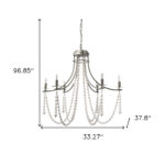 White And Silver Candle Style Six Light Metal and Beads Dimmable Chandelier - Image 5